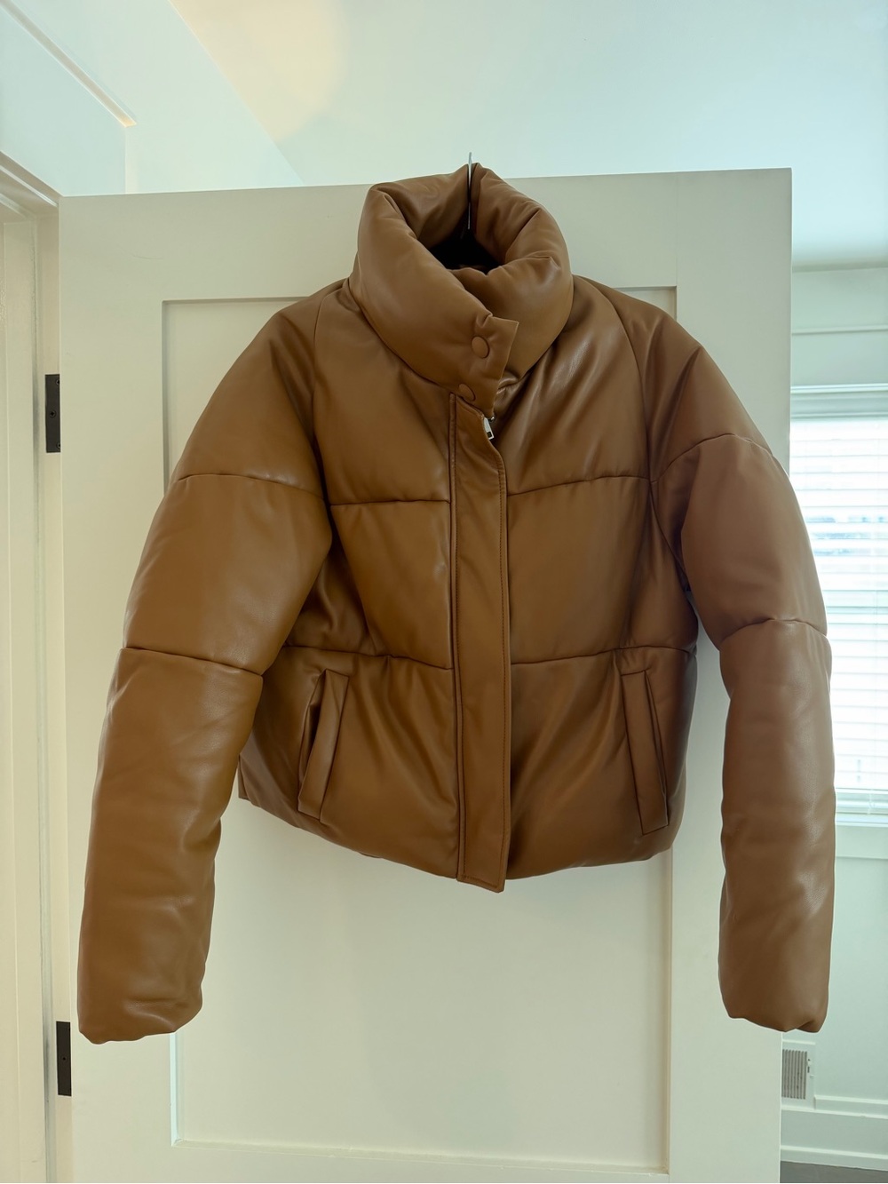 Apparis Vegan Leather Puffer Jacket - Cognac Brown